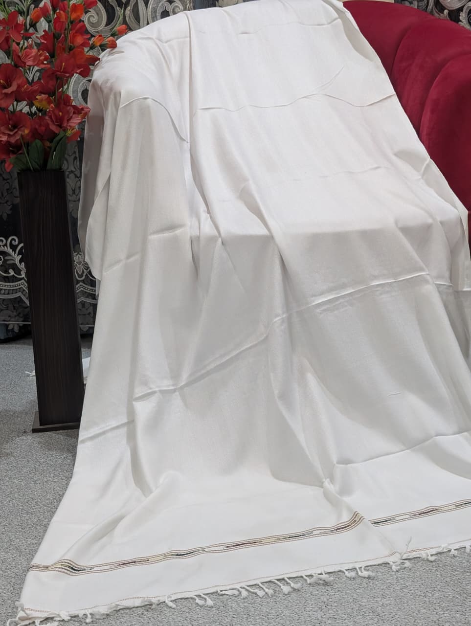 Swat Islampur Handmade Pure Lambswool  Shawl For Men - White - Image 2