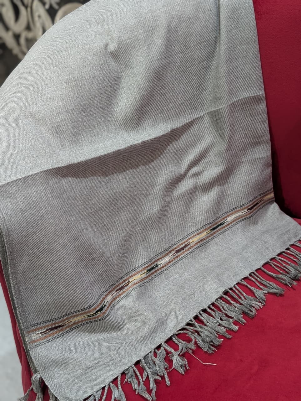 Handmade Pure Lambswool Shawl For Men - Grey - Image 3