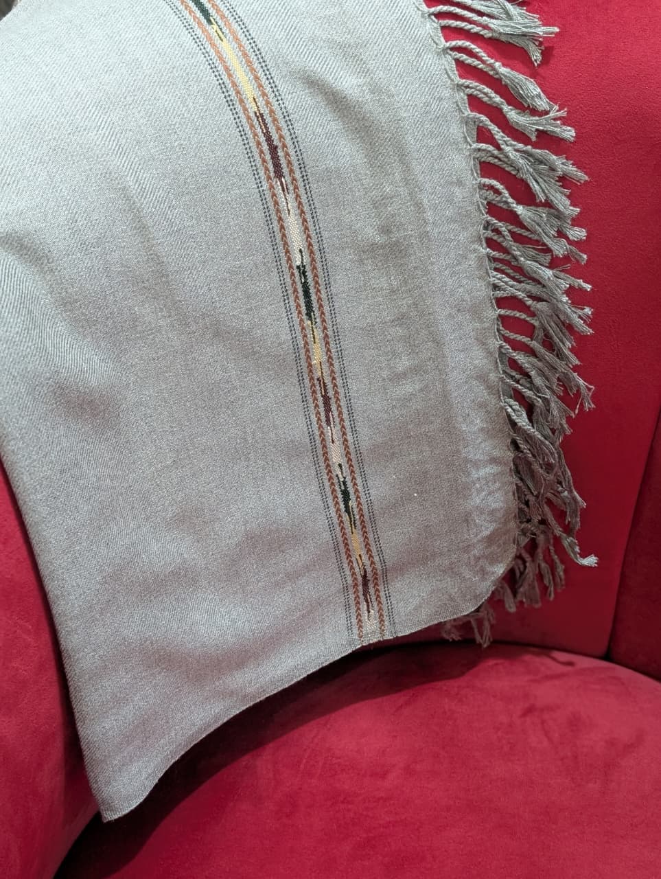 Handmade Pure Lambswool Shawl For Men - Grey - Image 4