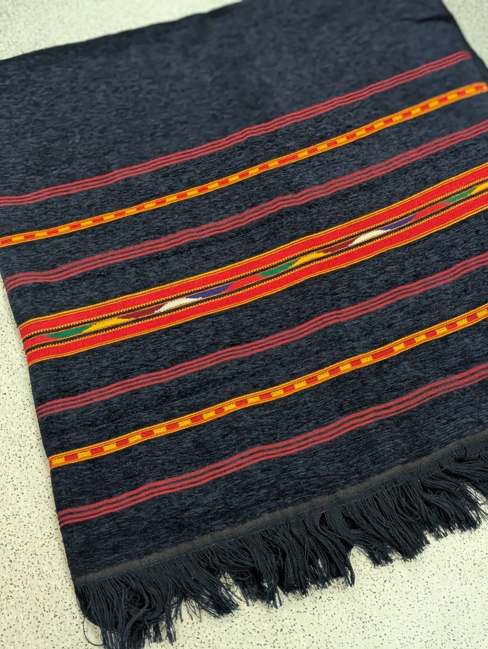 Handmade Wadera Style Shawl for Gents - Velvet Shawls - Navy Blue - Image 4