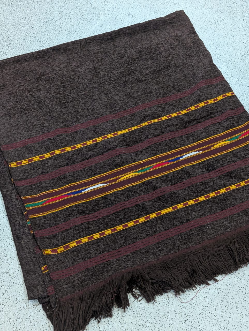 Handmade Wadera Style Shawl for Gents - Velvet Shawls - Brown - Image 1