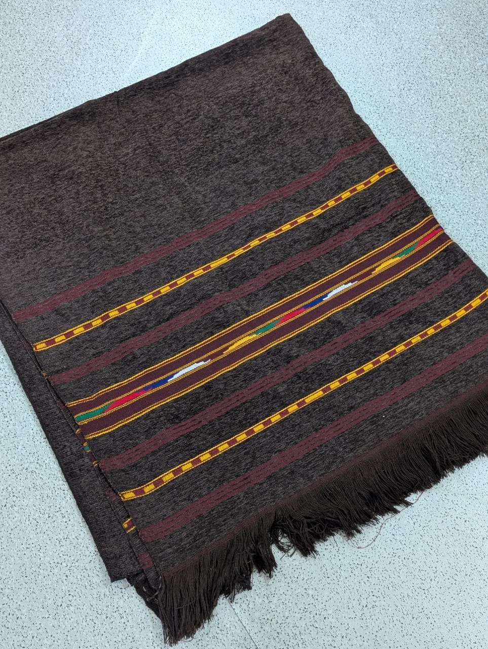 Handmade Wadera Style Shawl for Gents - Velvet Shawls - Brown - Image 2