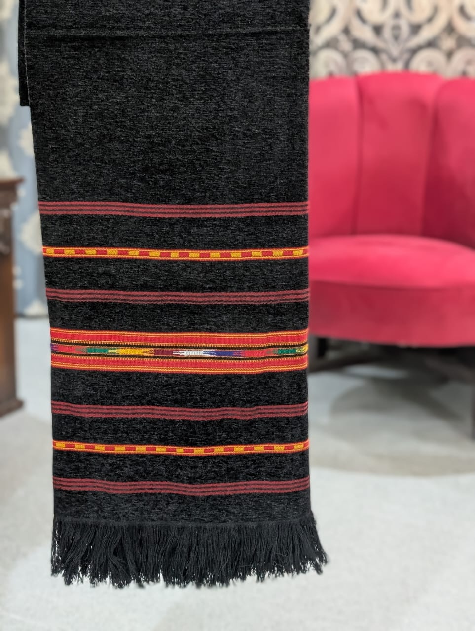 Handmade Wadera Style Shawl for Gents - Velvet Shawls - Black - Image 1