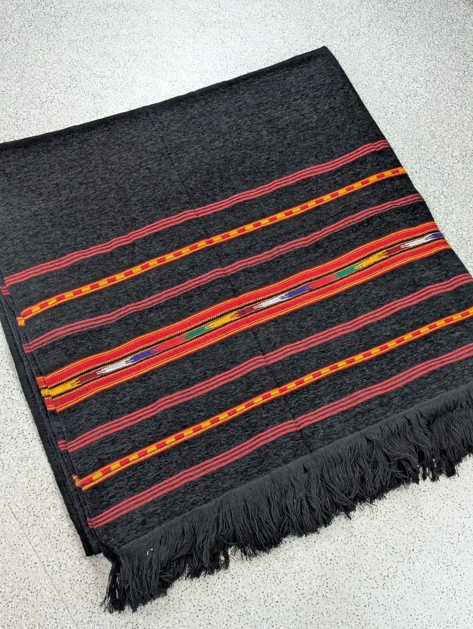 Handmade Wadera Style Shawl for Gents - Velvet Shawls - Black - Image 3