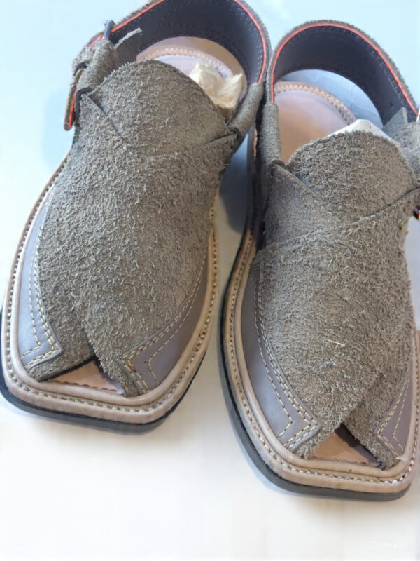 Grey Peshawari Suede Chappal - Traditional Crafted Comfort - Image 4