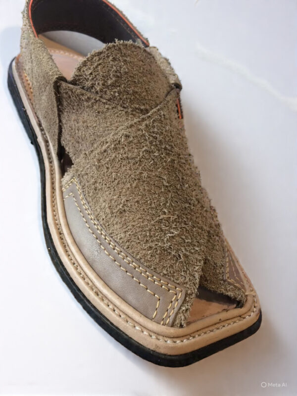Grey Peshawari Suede Chappal - Traditional Crafted Comfort - Image 3