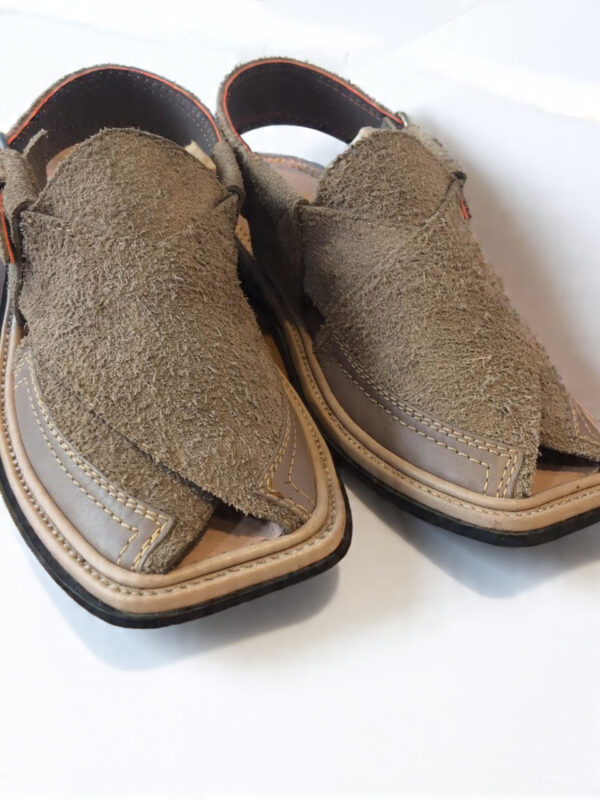 Grey Peshawari Suede Chappal - Traditional Crafted Comfort - Image 2