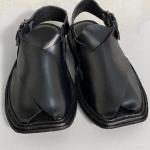 Black Tan Handmade Leather Peshawari Chappal