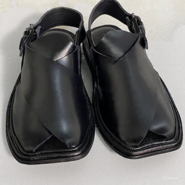 Black Tan Handmade Leather Peshawari Chappal