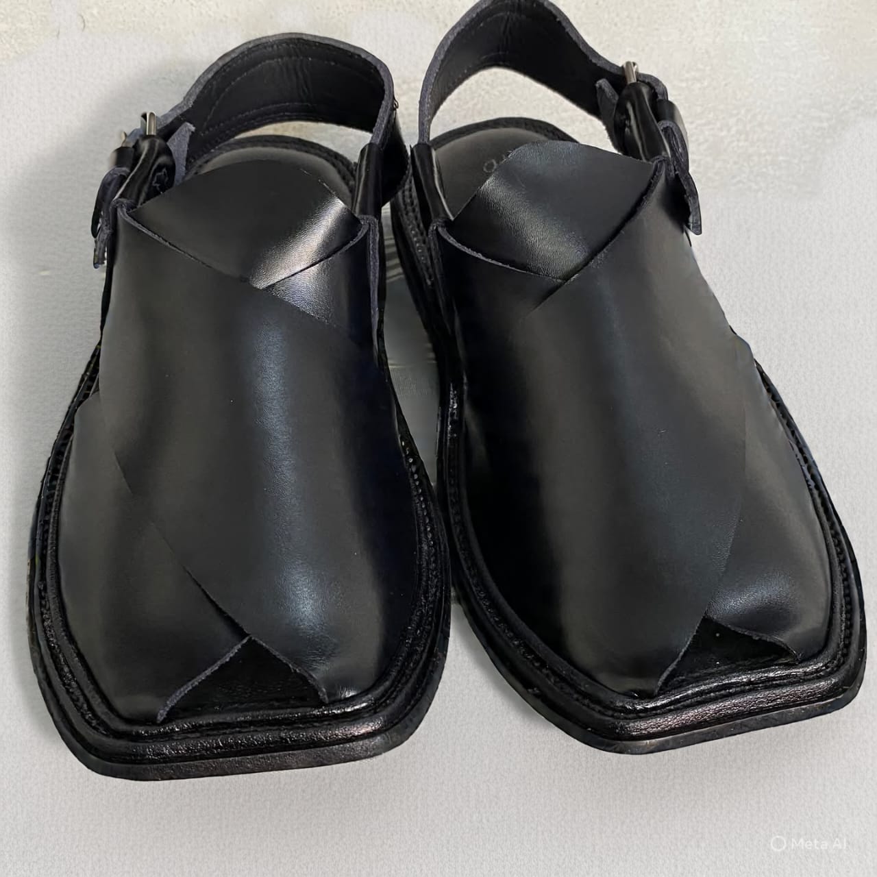 Black Tan Handmade Leather Peshawari Chappal - Image 1